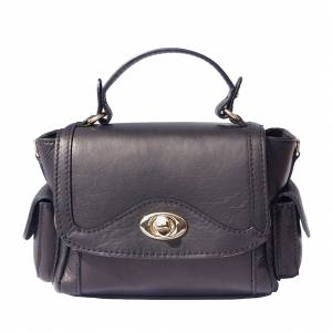 Small leather handbag with two side pockets