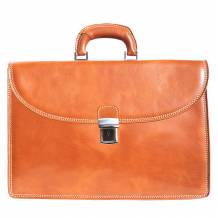 Genuine leather briefcase with three compartments 