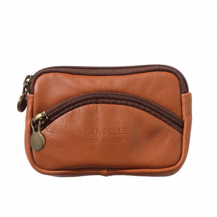 466 Soft Leather Zip Round Coin Purse with Credit Card Slot 